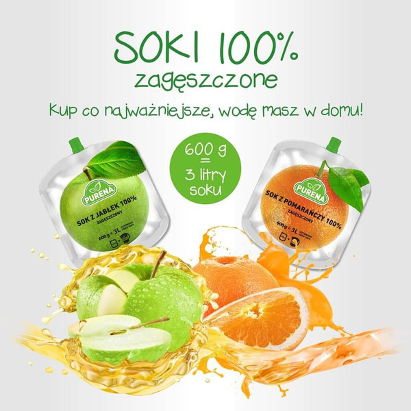 Sok Purena pomarańczowy 100% zagęszczony 600g na 3 litry soku