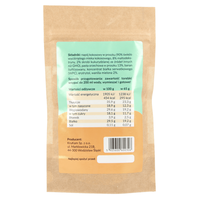 -75%Mieszanka na shake wysokobiałkowy orzech wanilia 65g(Data:30.01.2026)