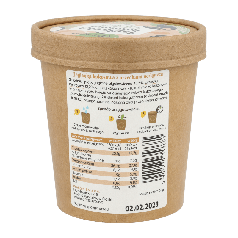 Jaglanka kokosowa z orzechami nerkowca 66g
