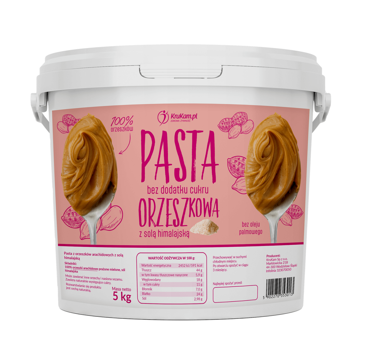 Pasta Orzechowa 100% z Solą Himalajską wiadro 5kg