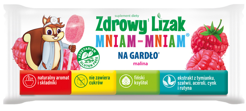 Zdrowy Lizak Mniam-Mniam na gardło malinowy 6g