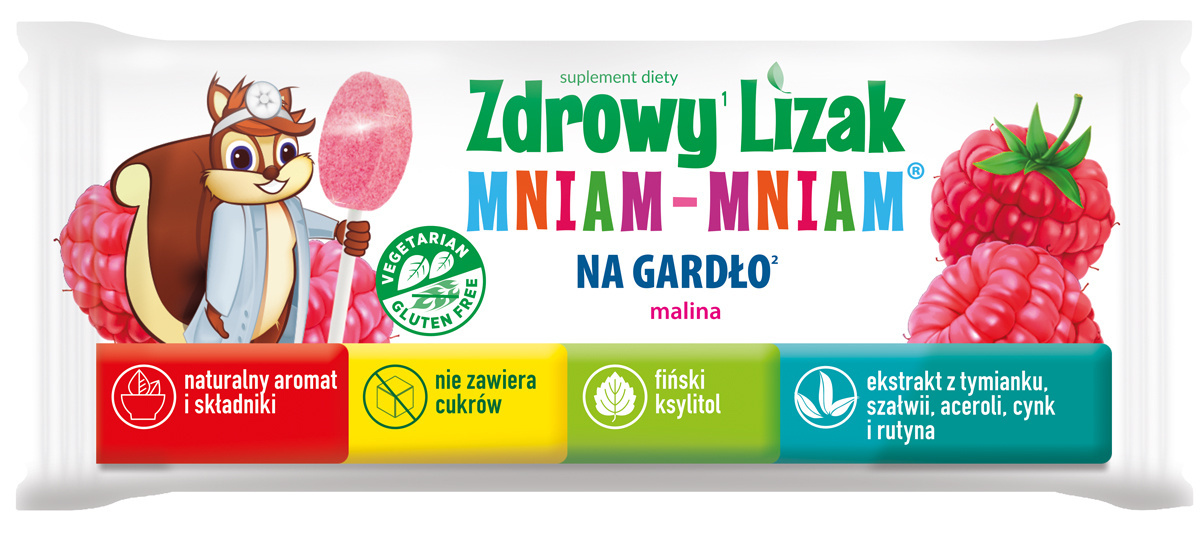 Zdrowy Lizak Mniam-Mniam na gardło malinowy 6g