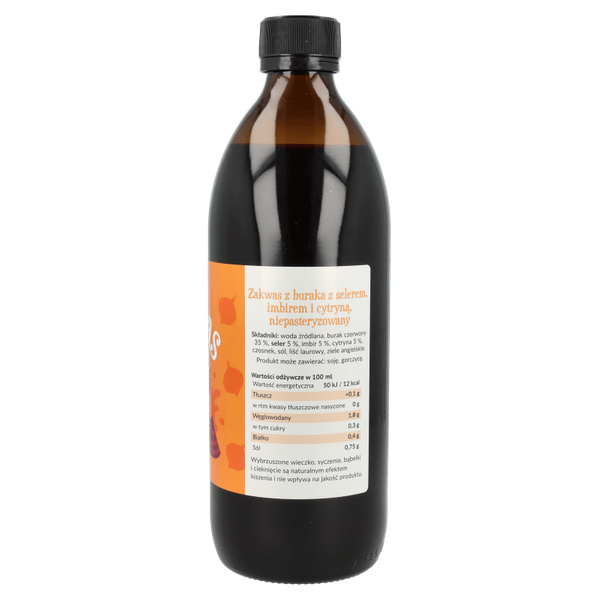 Zakwas z buraków z selerem, imbirem i cytryną niepasteryzowany 500ml