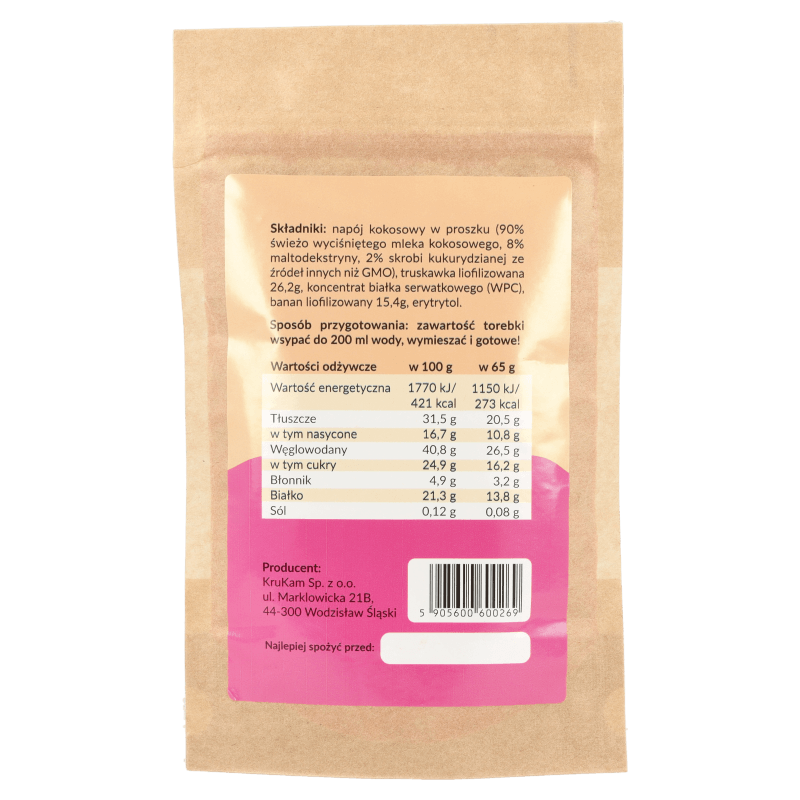 Mieszanka na shake wysokobiałkowy banan truskawka 65g