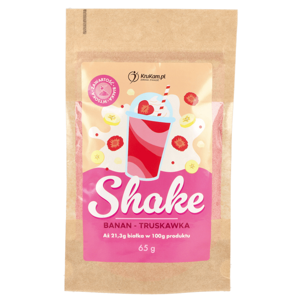 -50%Mieszanka na shake wysokobiałkowy banan truskawka 65g (Data:04.02.2026)