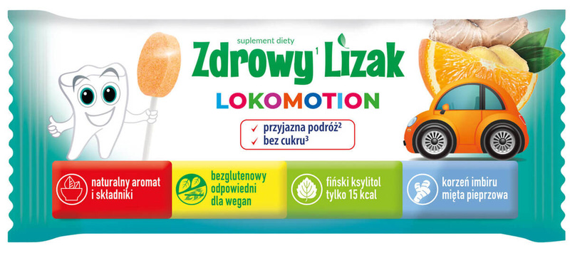 Zdrowy lizak Mniam-Mniam Lokomotion o smaku pomarańczowym