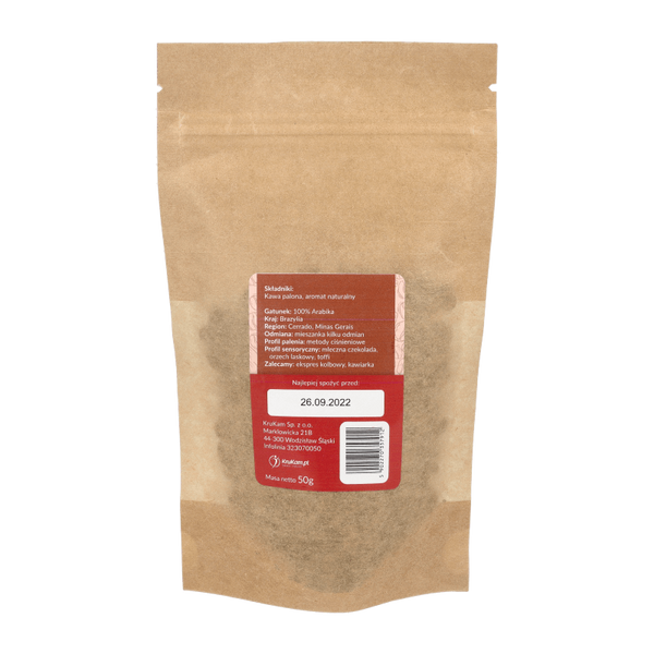 -50%Kawa ziarnista Brazylia Cerrado karmelowa 50g (Data:26.02.2026)