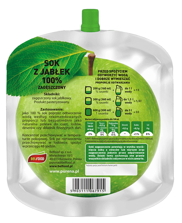 Sok Purena z jabłek 100% zagęszczony 600g na 3 litry soku